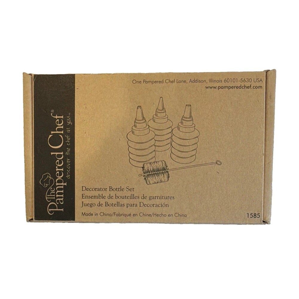 The Pampered Chef Decorator Bottle Set 1585, 3-Pack 2 oz Clear Plastic